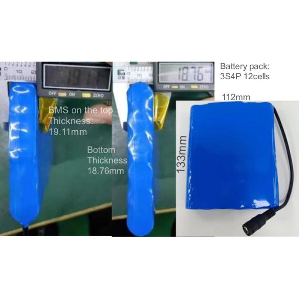 Flat Battery Pack 12V 10Ah 18650 Lithium Batterie 3s4p With DC Female Plug For PVC Heating Pad