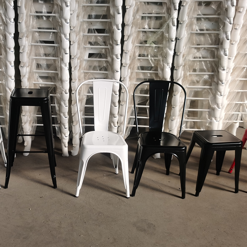 Household Stackable Metal Dining Chair Orange Vintage Metal Bistro Chairs