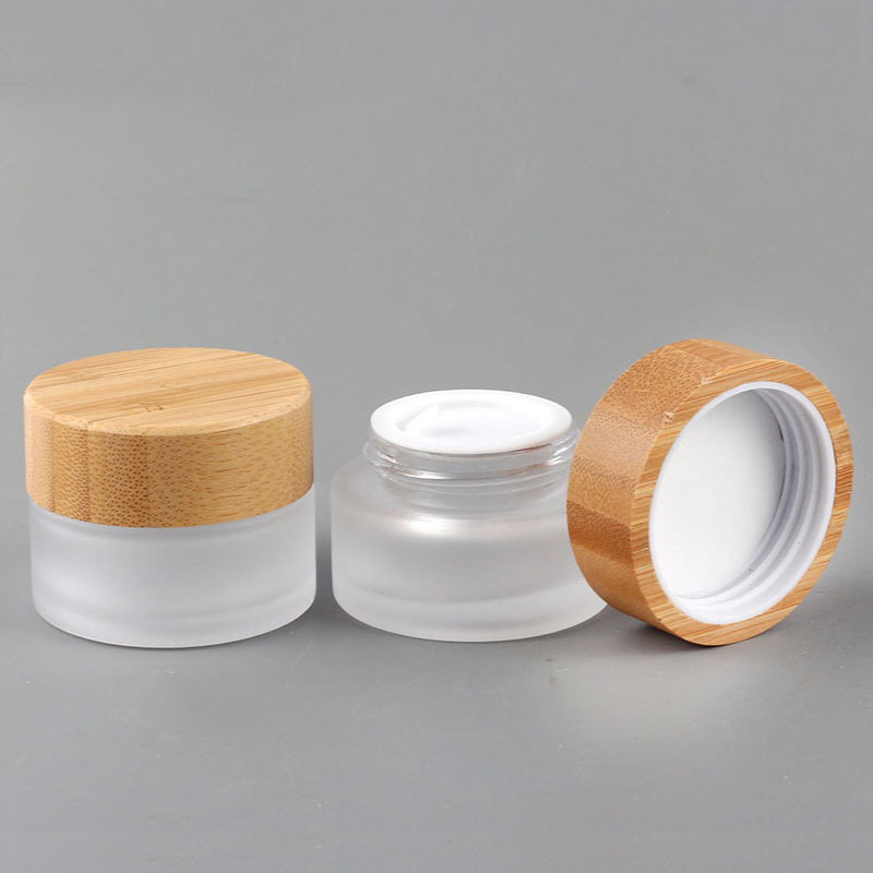 Lotion Bamboo Cover 15g 20g Frosted Glass Cream Bottle