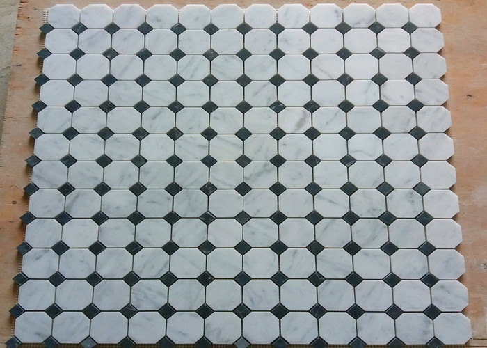 White Carrara Octagon Natural Stone Mosaic Tile 2" X 2" High Density , Low Water Absorption