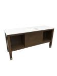 White quartz top American hotel Custom made oak wood veneer Wooden bathroom