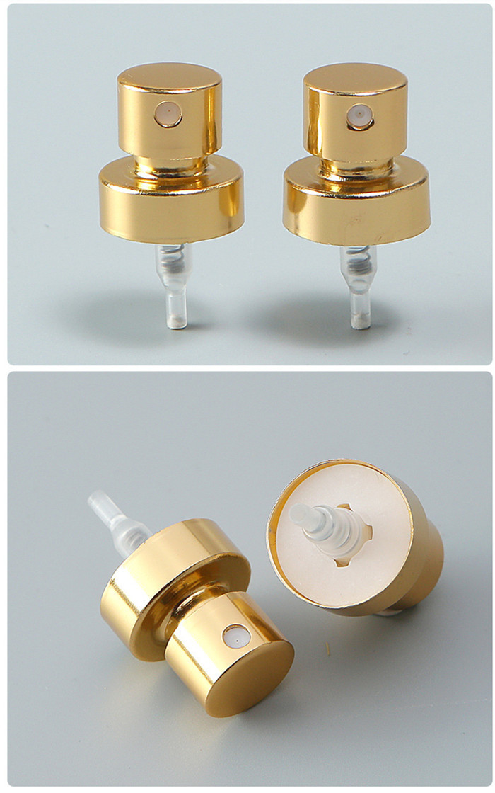 Glossy Gold Aluminum Plastic PET Perfume Crimp Spray Pump 20mm