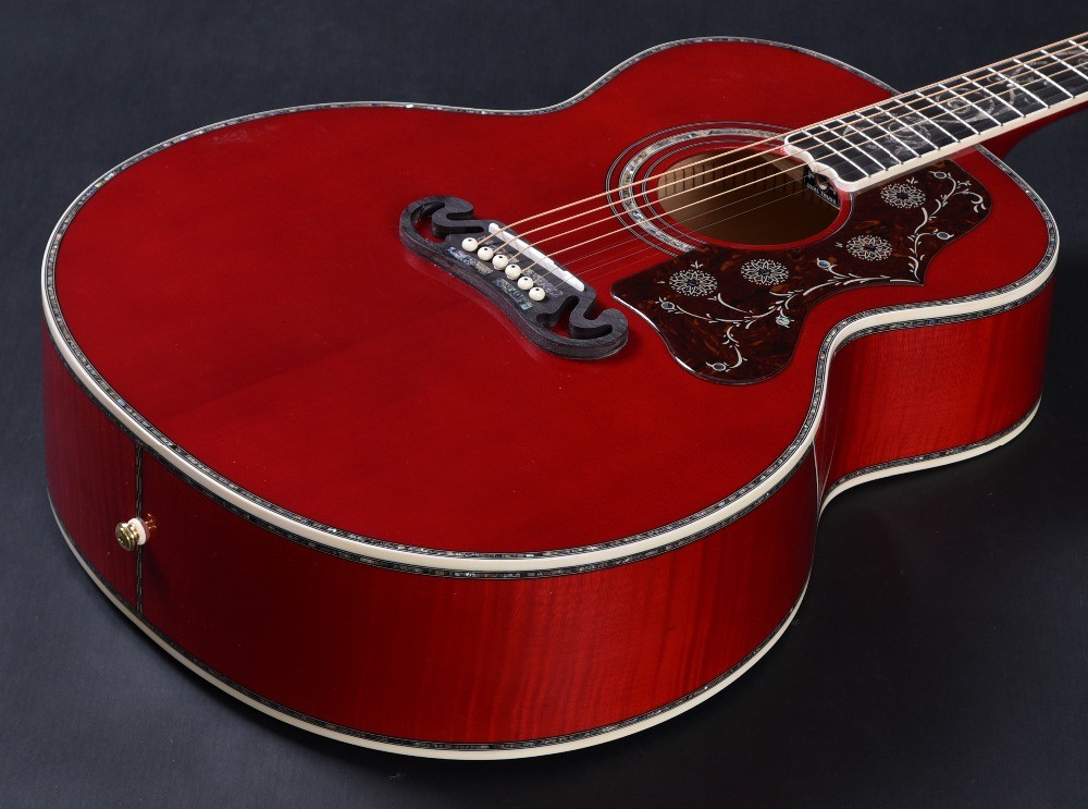 Customized acoustic guitar, 43 inch Jumbo guitar, Quilt Vine Viper red, Guitarra acustica