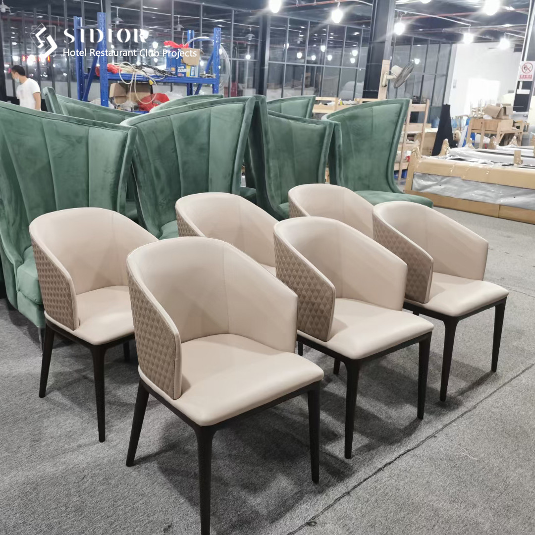 Restaurant Dinning Chair, Hotel Dinning Chair, Lobby Chair, PU Leather Upholstery, Solid Wood Legs
