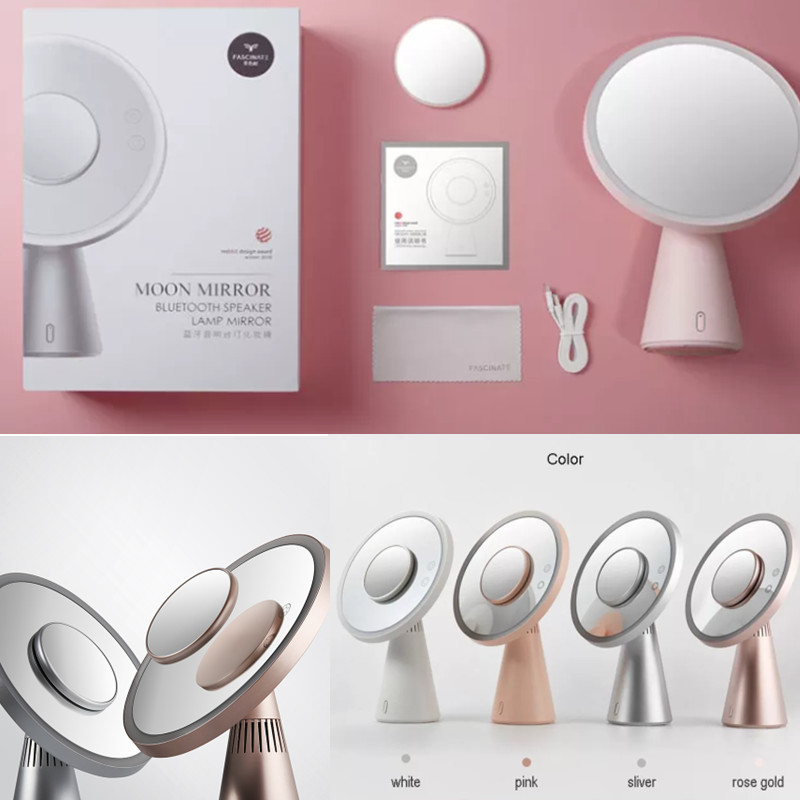2022 New Style 3 in 1 LED Mirror with Bluetooth Speaker Design Rechargeable LED Makeup Mirror Desktop Vanity Wall Mounte