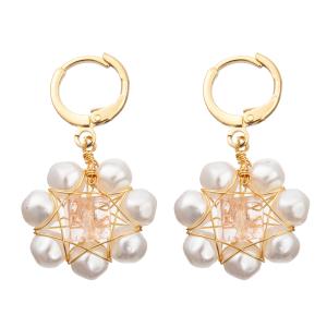 China White Flower Red Faceted Glass Beads Freshwater Pearl Earrings Set for Women wholesale