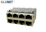 Integrated LED 10G RJ45 Connector 2x4 Multiple Port EMI Tabs Or EMI Gasket