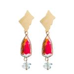 Gold Plated Copper Alloy Resin Stud Earrings Irregular Copper Piece