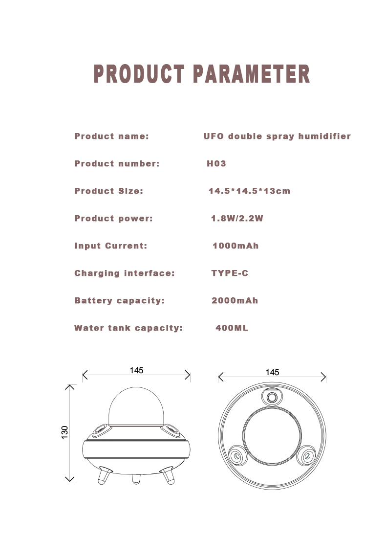 HOMEFISH Mini Ultrasonic Evaporative Steam USB Smart Charge Small Portable Decorative Cool Mist 2021 Rechargeable UFO Humidifier