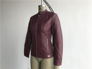 China Polished Sliver Pu Leather Jacket Womens With Quilting Burgundy Tw75948 wholesale
