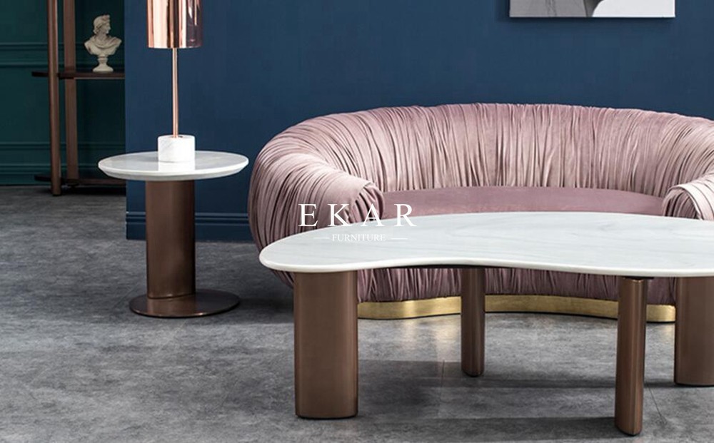 Living Room Round Modern Marble Top Stainless Steel Side Table