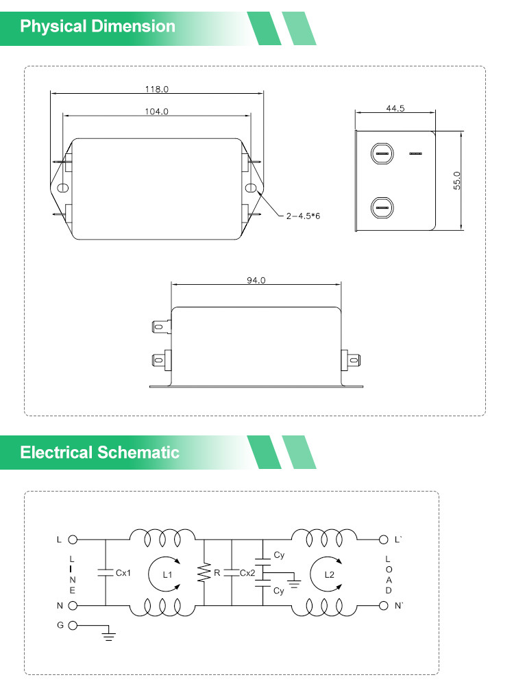 YB22D6 20amp 220V Single Phase Filter Fast On Terminal EMI Filter For Laser Equipment