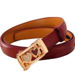 Vintage Fake Leather Belt 100cm Gold Solid Color Automatic Buckle Belt