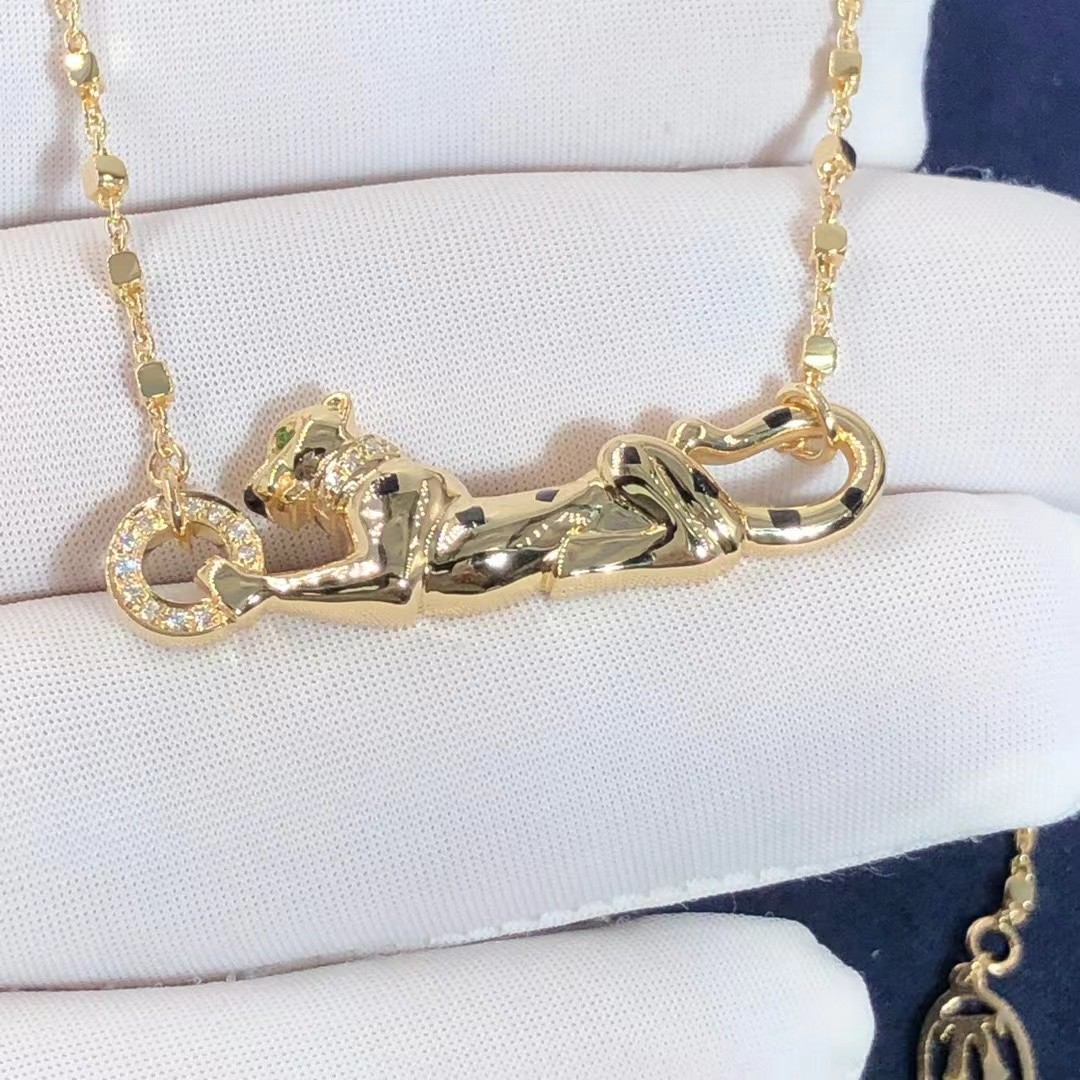 Car Tie 18k Gold PanthèRe De Car Tier Necklace Rose Gold Tsavorite Garnets VVS Diamonds