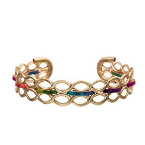China Inspirational Rainbow Leather Bracelet With Twisted Style Metal Open Cuff wholesale