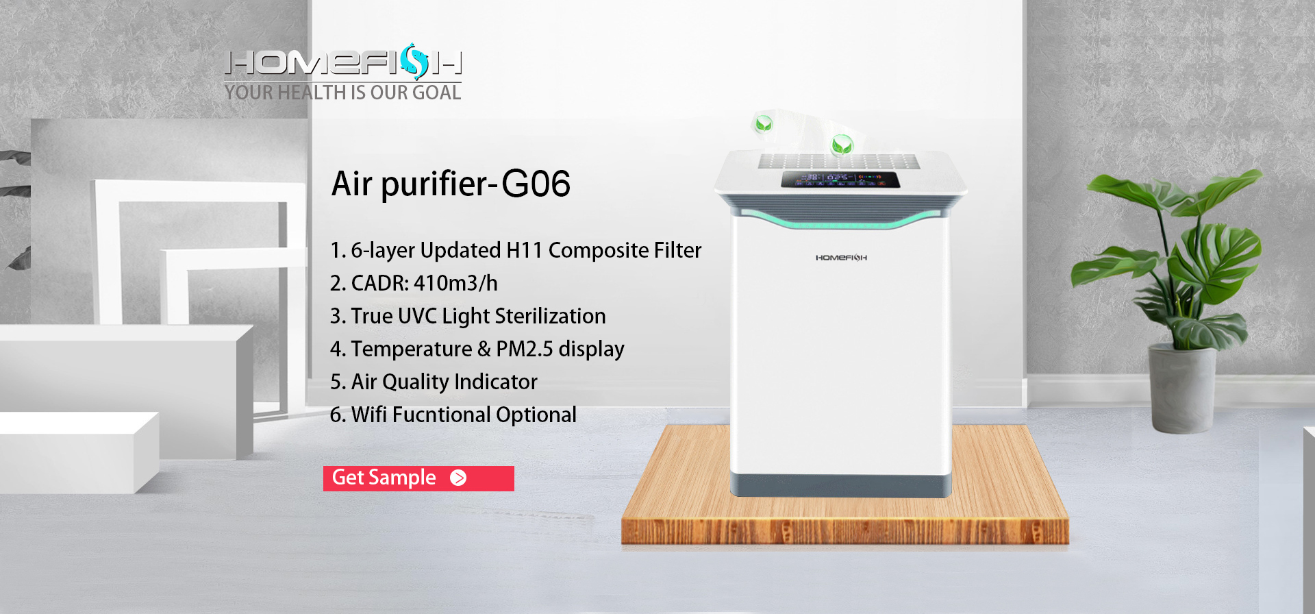 2023 Hot Selling Air Purifier H13 True HEPA Filter 7 Stages HEPA Air Cleaner Large Room Home Smart Tuya WIFI Air Purifier
