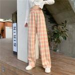 Plaid Loose Straight Leg Womens High Waisted Casual Pants