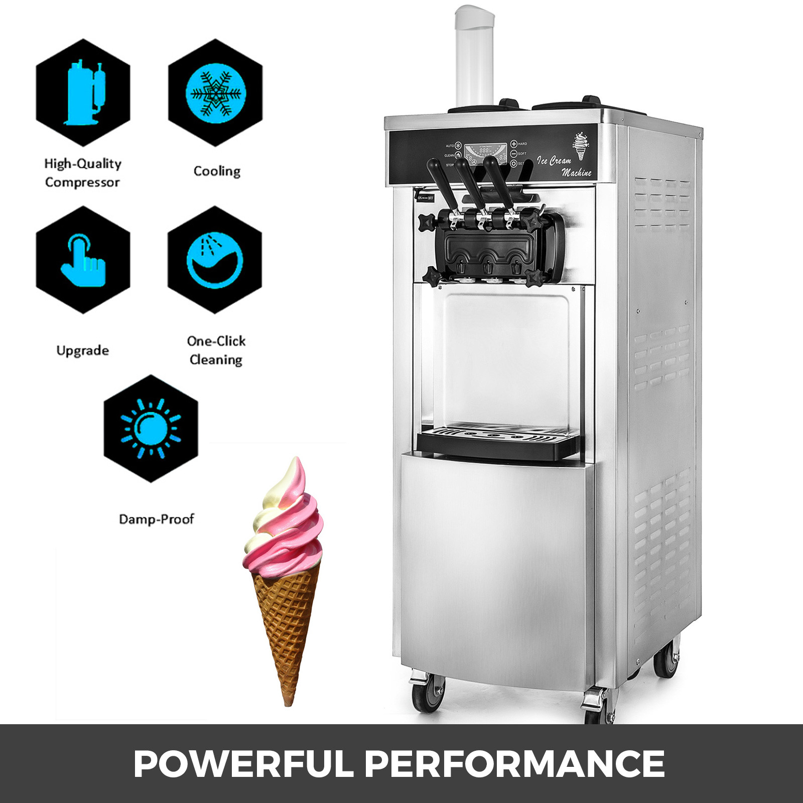 Portable Commercial Ice Cream Machine 110V Stainless Steel Structure