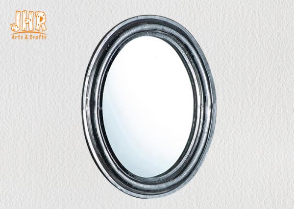 Quality Oval Industrial Style Fiberglass Furniture Silver Mosaic Glass Framed Wall Mirror for sale