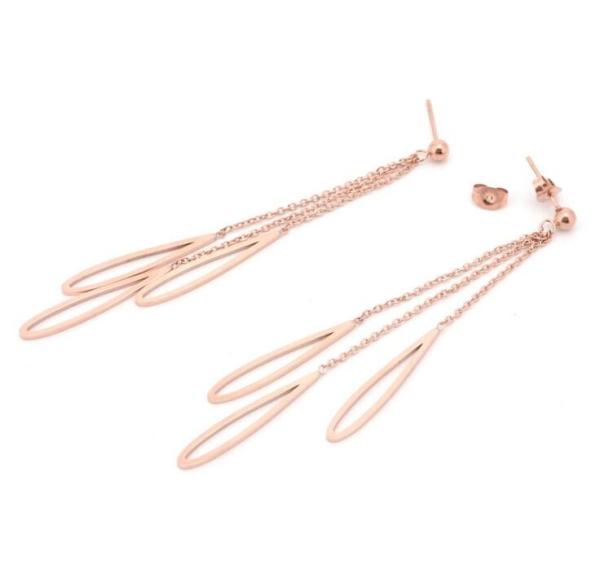 Water Droplets Dangle Earring, Rose Gold Stainless Steel Fashion Jewelry for