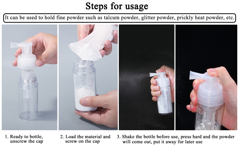 Foaming Dispenser Bottle, Travel Spray Bottle Container Cosmetics Bottle Transparent Dry Powder Spray Bottle