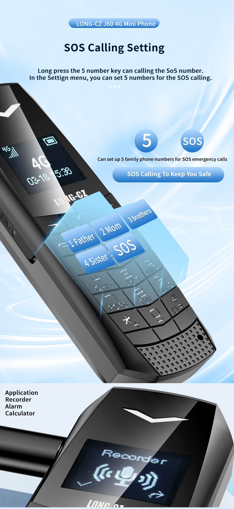 LONG-CZ J60 0.66" Mini Cellphone FM Wireless Bluetooth Handsfree Earphone Single SIM Card phone