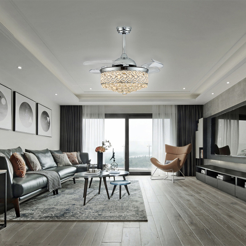 3 Retractable ABS Blades 3 Light Color Changing Ceiling Fan For Bedroom Restaurant
