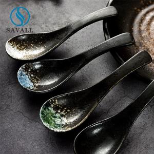 China Contemporary Plain Black Ceramic Soup Spoon A Grade Porcelain Soup Spoon wholesale