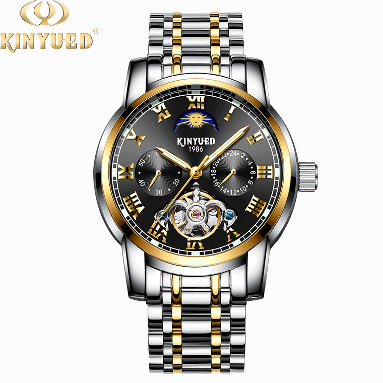 KINYUED stainless steel waterproof automatic mechanical watch luminous mens mechanical watch