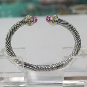 China (B-14) Cable Classics Bracelet with pink and crystal NEW Fashion Design Girl Jewelry Women wholesale