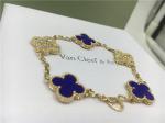 Vintage Alhambra Bracelet Luxury Diamond Jewelry 5 Motifs Yellow Gold Blue