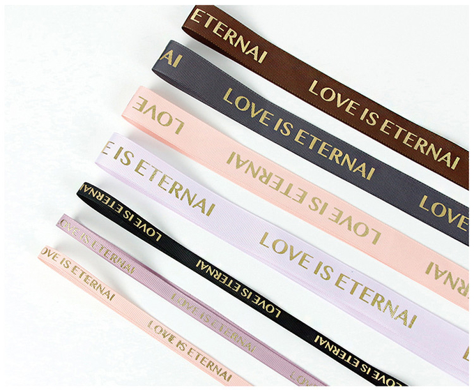 Custom Gift Ribbon With Foil Logo Roll And Different Colors And Width