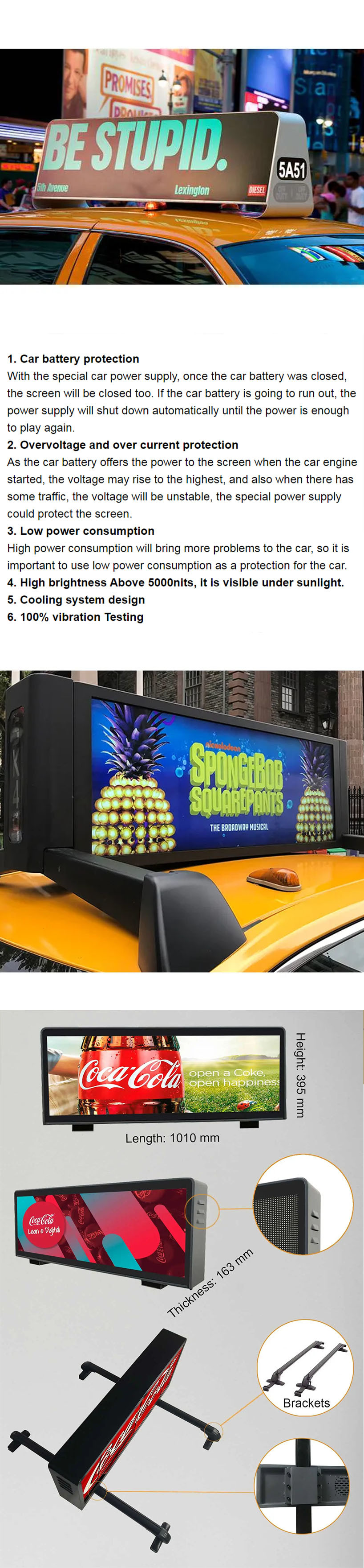 Programmable 5000cd Led Taxi Roof Sign Rolling Information Billboard