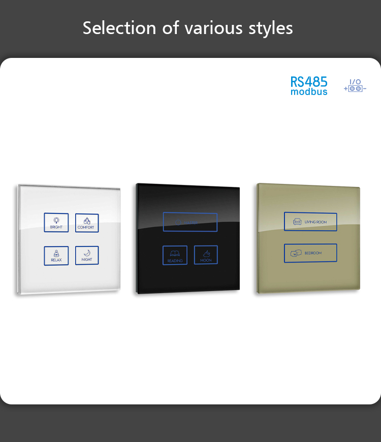 Touch Screen Blue Light Wall Switch RS485 Glass Cover Controlling Light