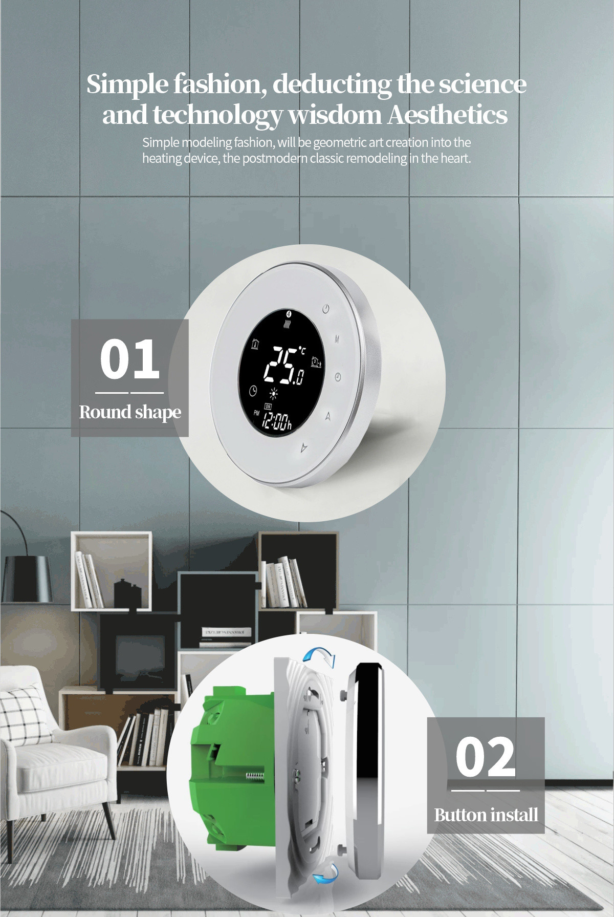 Indoor Smart Round Thermostat 16A Electric Floor Heating Thermostat