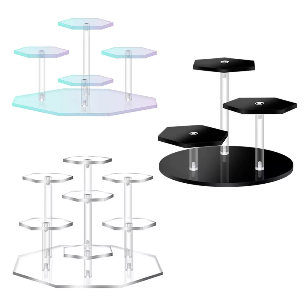 13cm Dia X 9cm Hexagon Acrylic Display Shelf For Action Figures Dolls Jewelry Storage