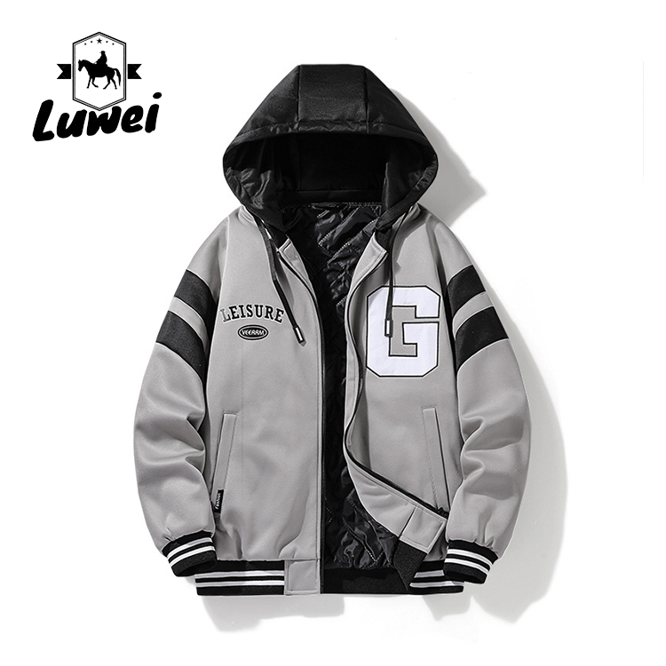 Fashion Hip Hop Streetwear Outdoor Embroidery Utility Motorcycle College Hooded Baseball Men Jacket with Custom Logo