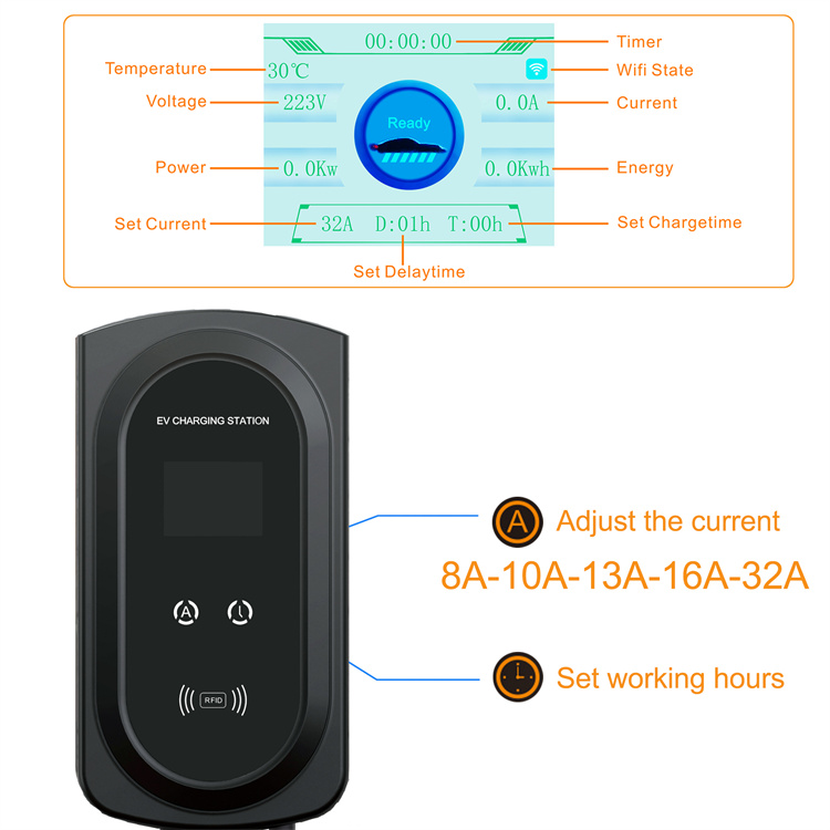 11kWh WIFI Level 2 EV Charger Station EVSE Wallbox 7KW 22KW For HYUNDAI KONA