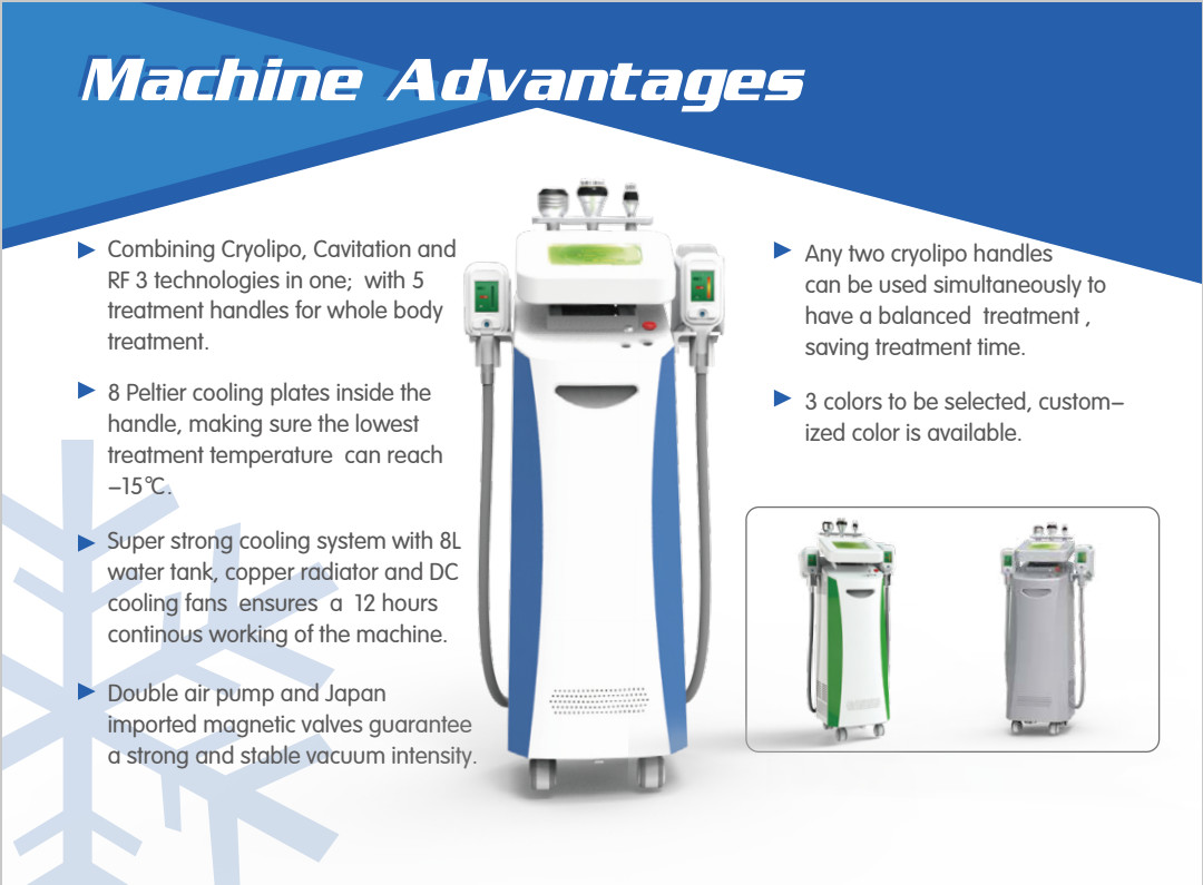 5 handles Cryolipolysis slimming machine for slimming, fat reduce, celluite removal.