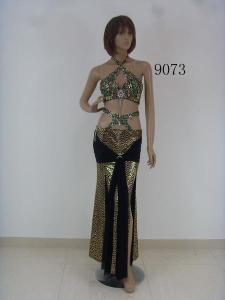 China Sensational Metallic Gold Bikini Halter Neck Bra Shiny Waistband Skirt Belly Dancing Outfits wholesale