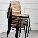 French Style High Back Dining Chair In Plastic Rattan Seat Black