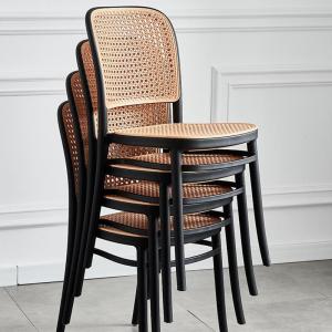 China French Style High Back Dining Chair In Plastic Rattan Seat Black wholesale