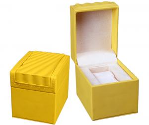 China Yellow Leather Leather Watch Box Screen Printing Surface Finish For Gift Packaging wholesale