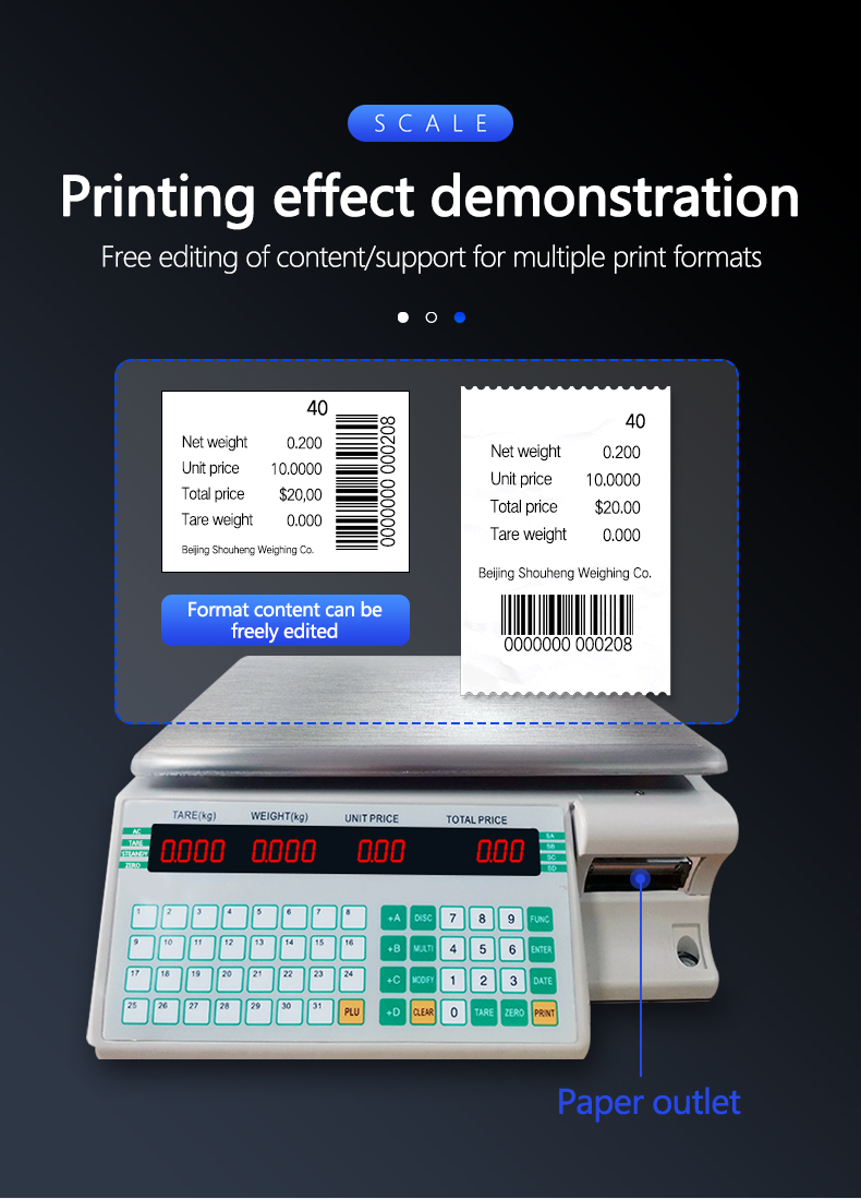 Supermarket 3kg Digital Computing Scale with Barcode Label Printing and Paper Roll Holder