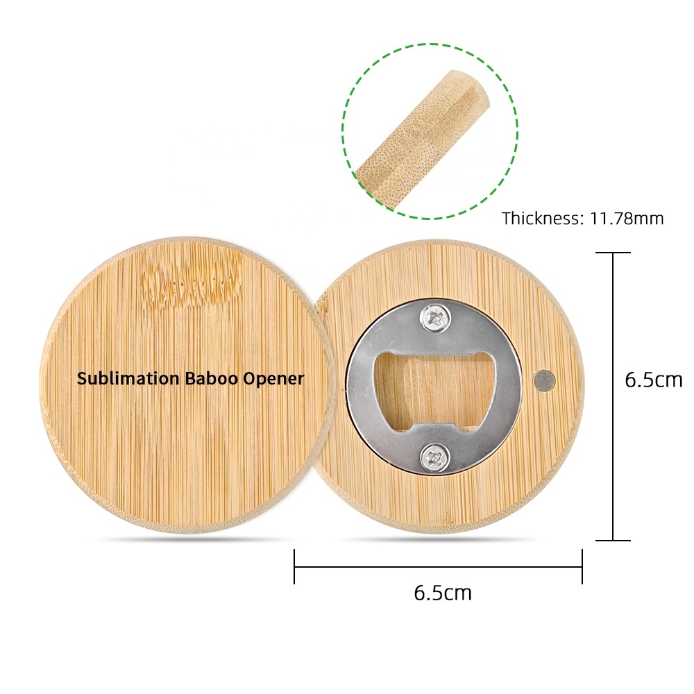 Blank Round Sublimation Wooden Magnetic Beer Bottle Opener
