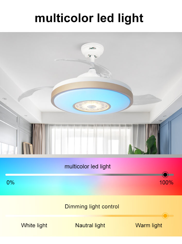 Stylish Metal Indoor Ceiling Fan with Hidden Blades and Cooling Air LED Light Function