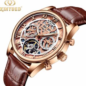 China Hollow Out Leather Wrist Watch Luminous Skeleton Mechanical Watch wholesale