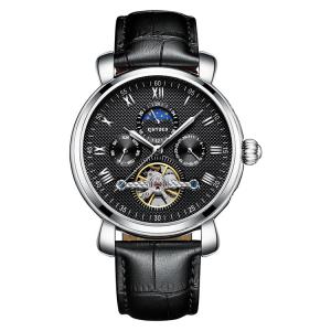 China 30M Waterproof Tourbillon Mechanical Watch Soft Black Leather Band wholesale