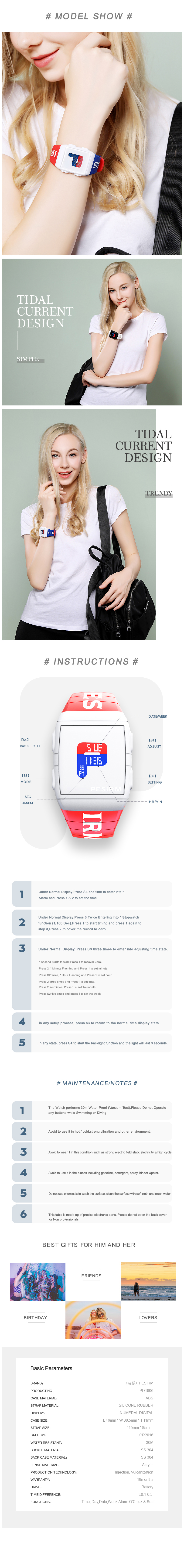 Digital Silicone Smart Watch 30M Water Resistant With Number Display