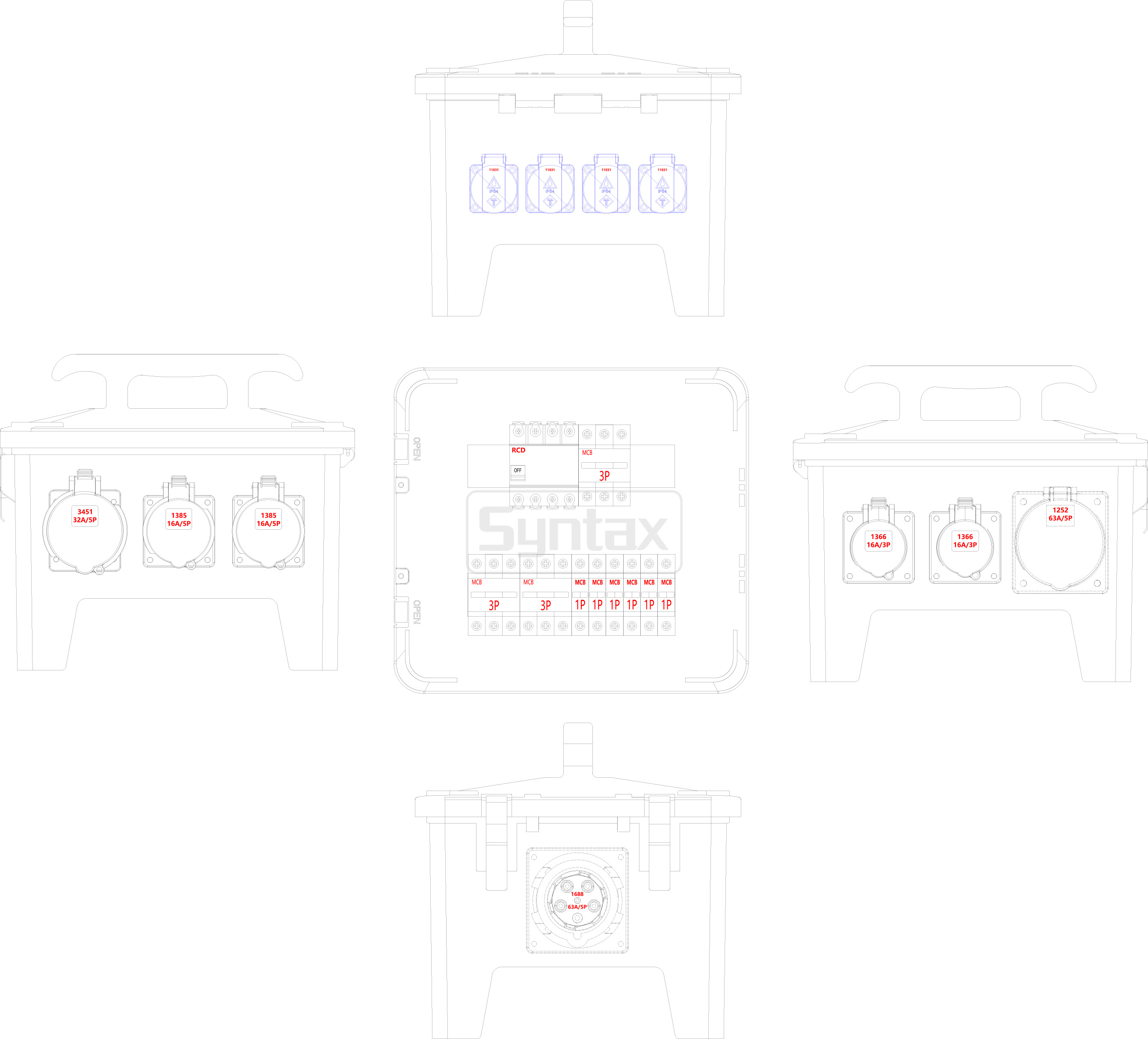 Syntax MP24 Portable Distribution Board 63A Three Phase with Residual PC Maintenance Box with Wheels for Indonesia